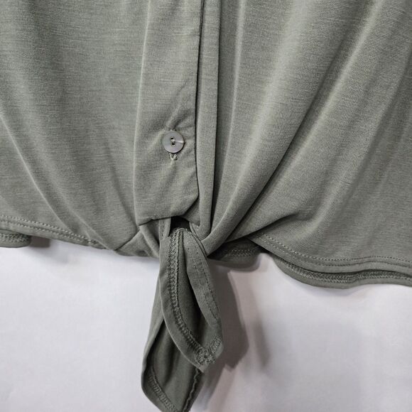 Green Envelope Green V Neck Tie Front Blouse Large - Picture 4 of 5